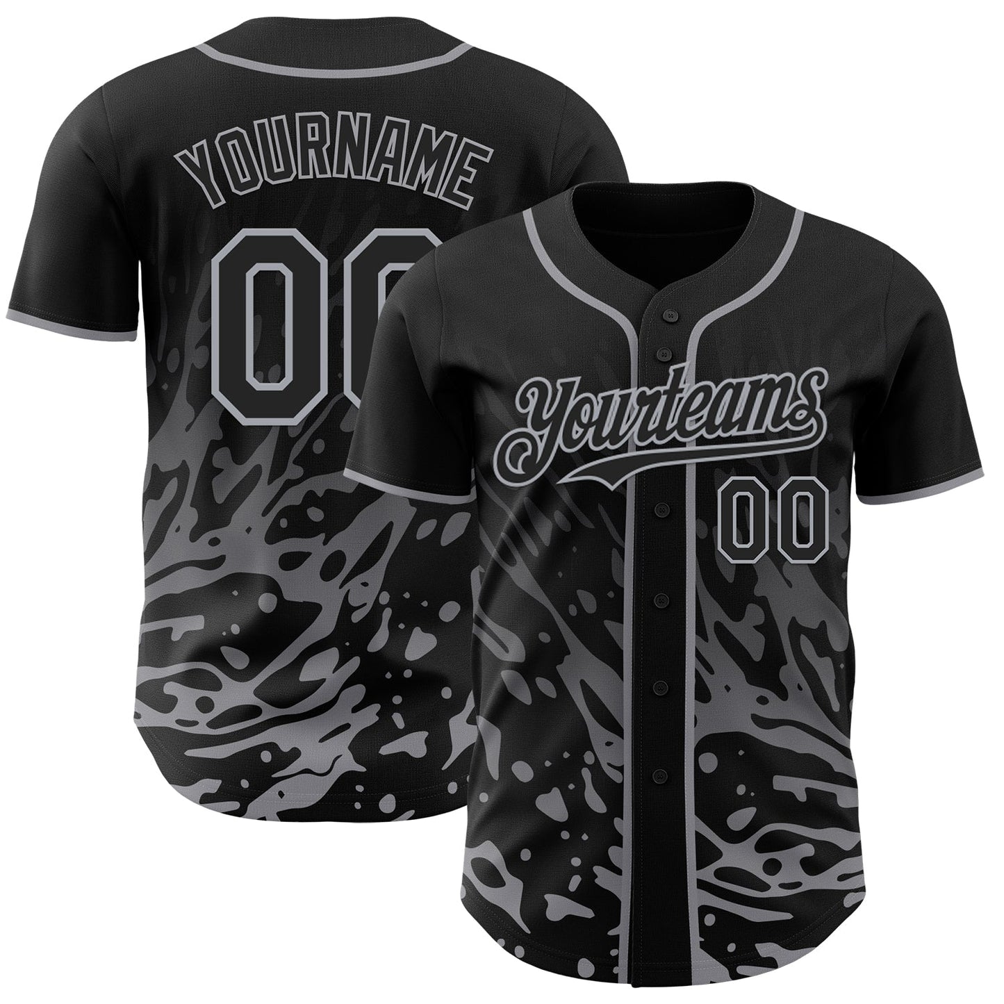 Custom Black-Gray Fluid Liquid Wave Splatter Authentic Baseball Jersey - Main View