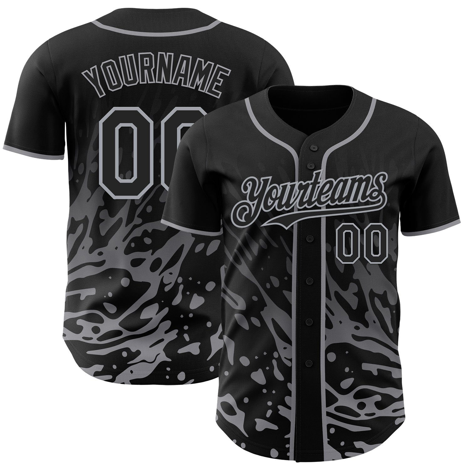 Custom Black-Gray Fluid Liquid Wave Splatter Authentic Baseball Jersey - Main View