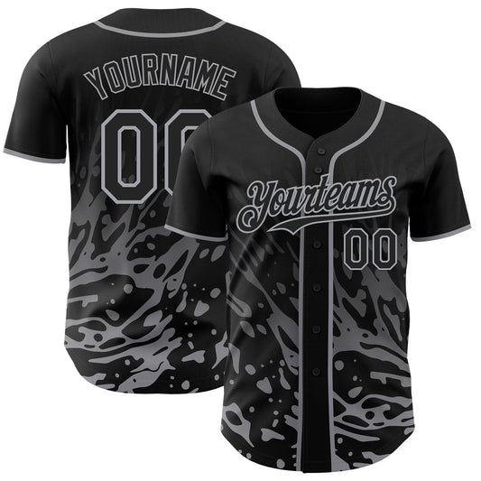 Custom Black-Gray Fluid Liquid Wave Splatter Authentic Baseball Jersey - Main View