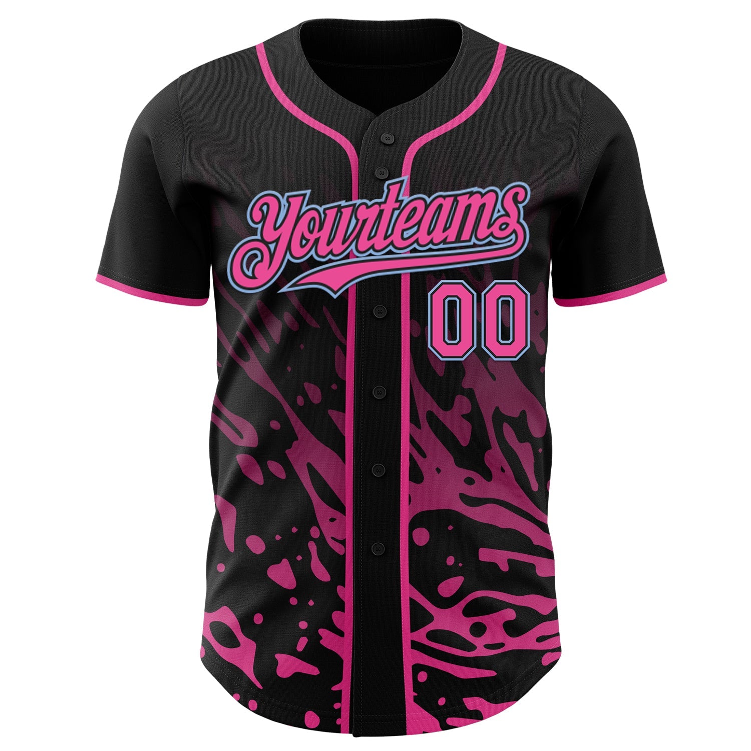 Custom Black Pink-Light Blue Fluid Liquid Wave Splatter Authentic Baseball Jersey view 2