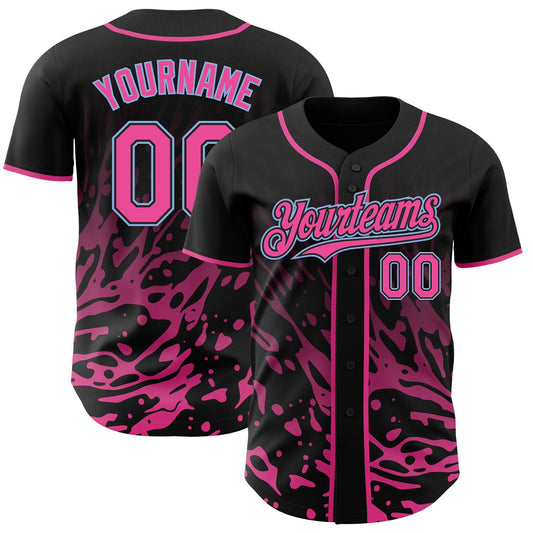 Custom Black Pink-Light Blue Fluid Liquid Wave Splatter Authentic Baseball Jersey - Main View