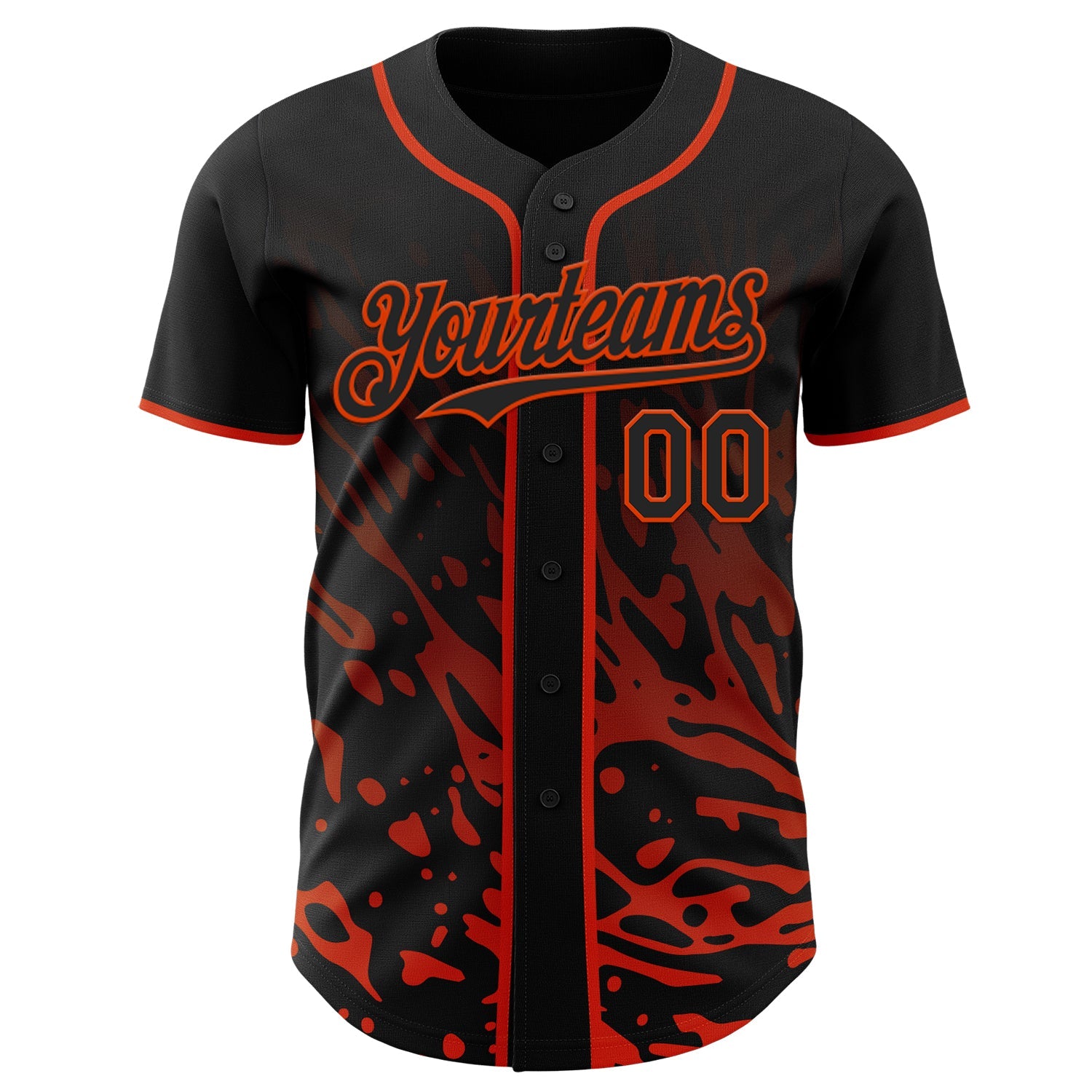 Custom Black-Orange Fluid Liquid Wave Splatter Authentic Baseball Jersey view 2