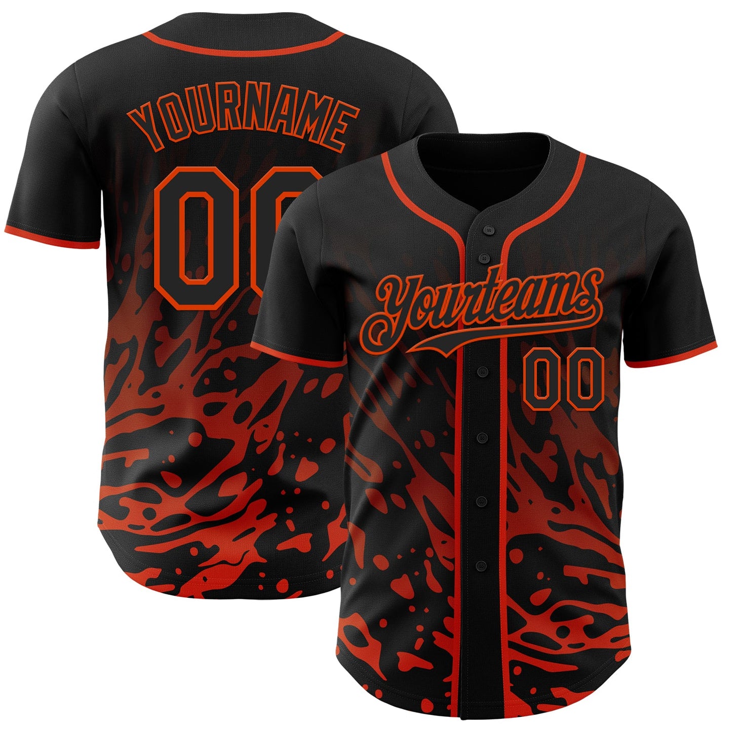 Custom Black-Orange Fluid Liquid Wave Splatter Authentic Baseball Jersey - Main View