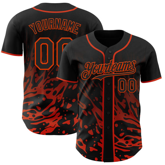 Custom Black-Orange Fluid Liquid Wave Splatter Authentic Baseball Jersey - Main View