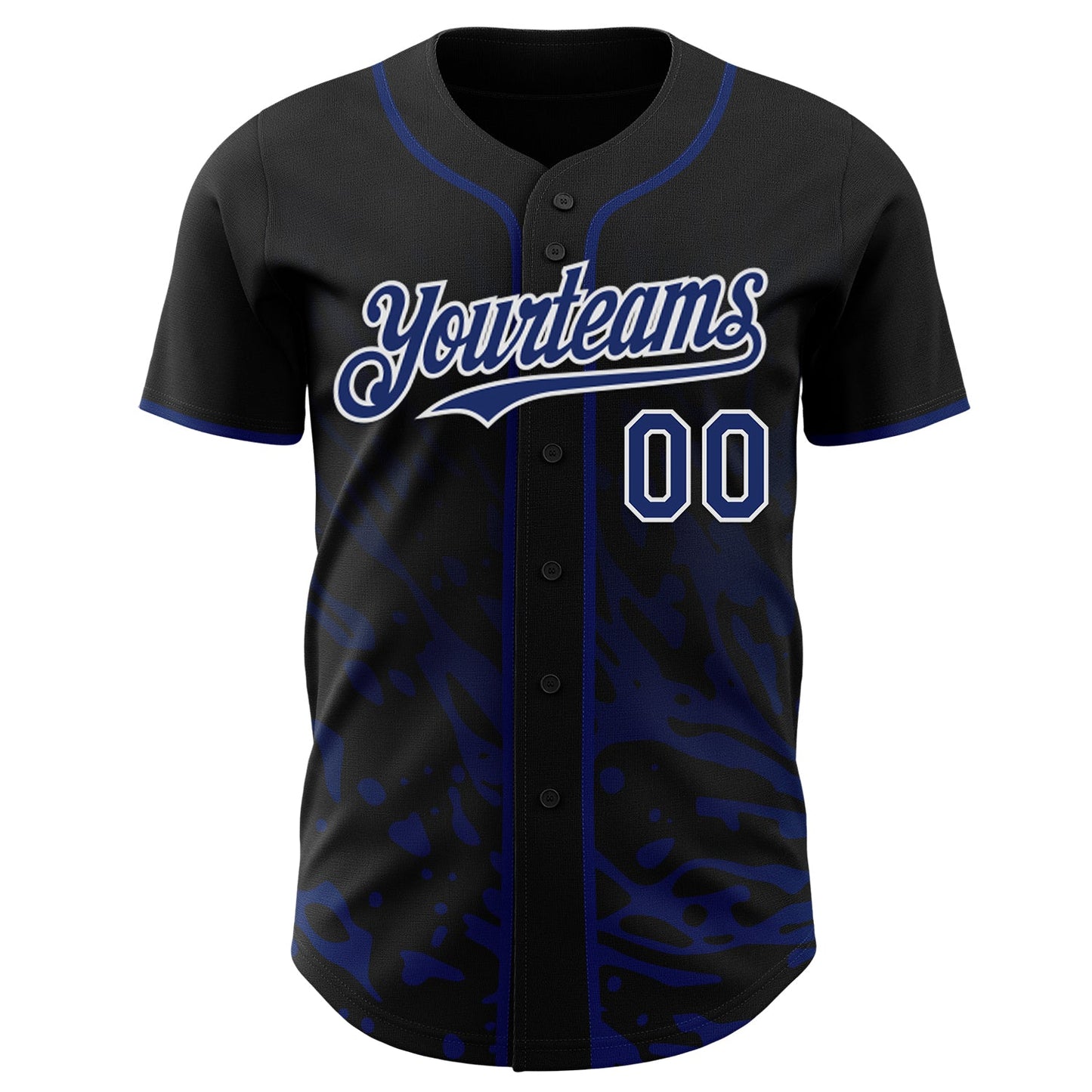 Custom Black Royal-White Fluid Liquid Wave Splatter Authentic Baseball Jersey view 2