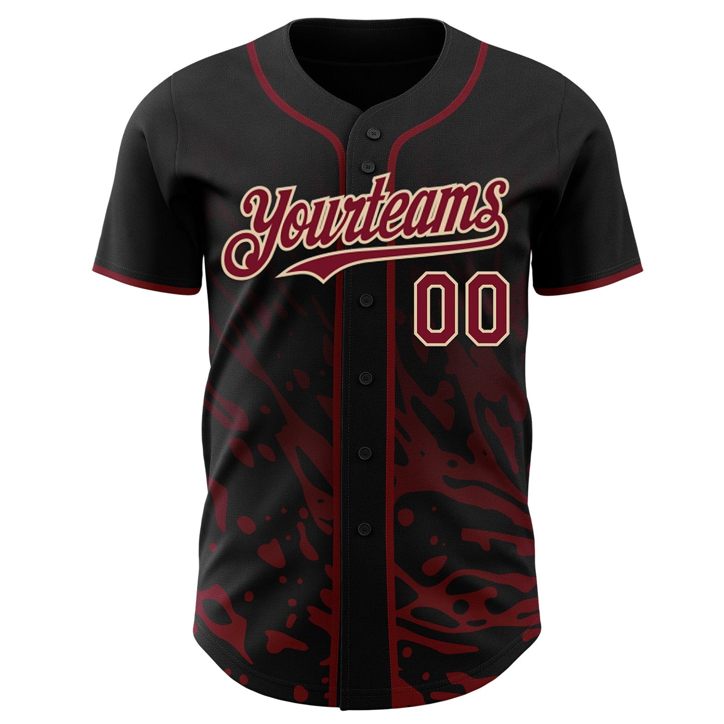 Custom Black Crimson-City Cream Fluid Liquid Wave Splatter Authentic Baseball Jersey view 2