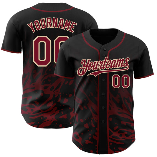 Custom Black Crimson-City Cream Fluid Liquid Wave Splatter Authentic Baseball Jersey - Main View