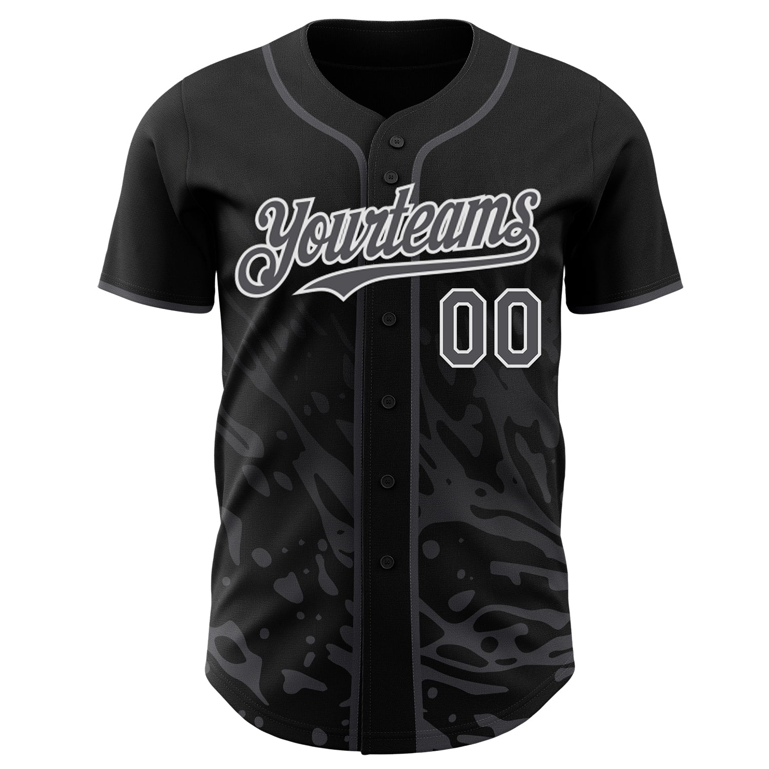 Custom Black Steel Gray-White Fluid Liquid Wave Splatter Authentic Baseball Jersey view 2