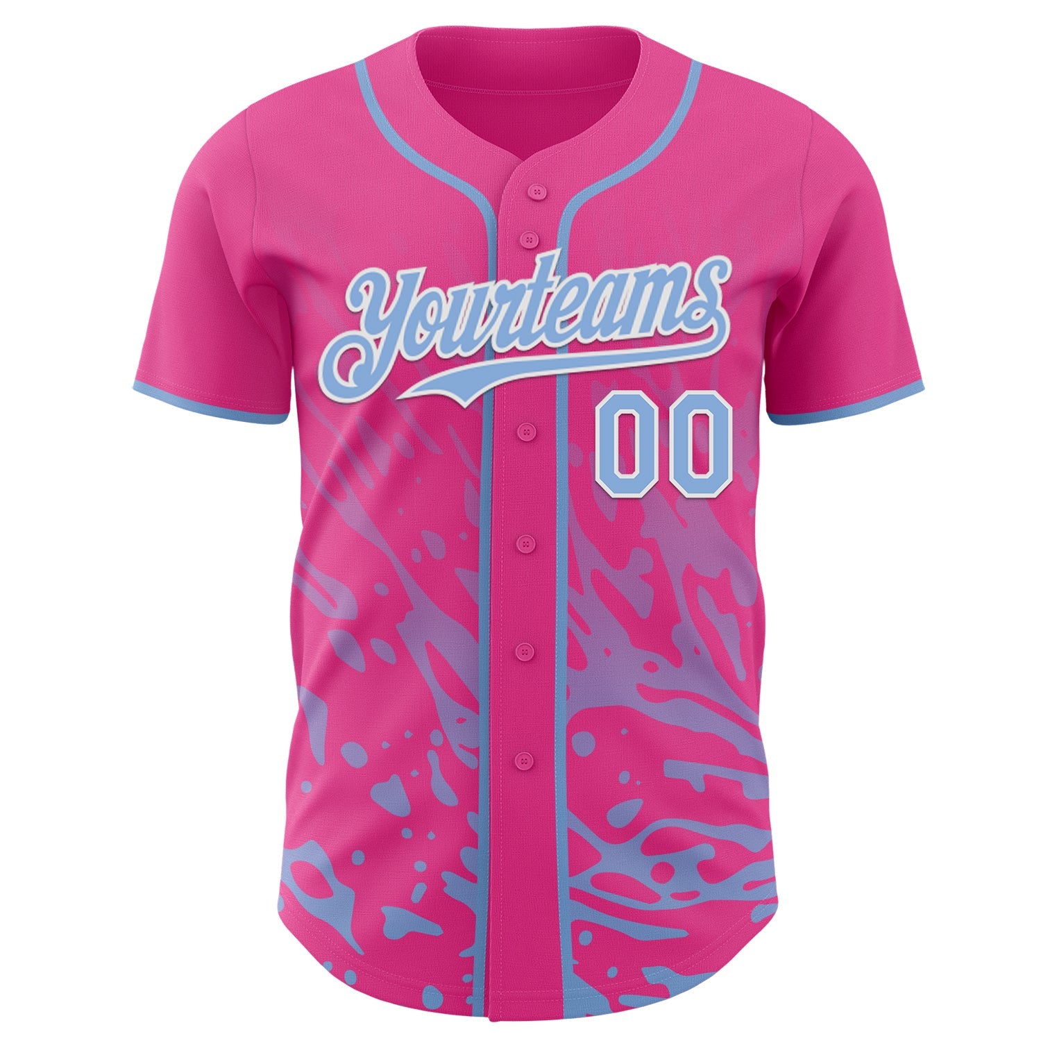 Custom Pink Light Blue-White Fluid Liquid Wave Splatter Authentic Baseball Jersey view 2