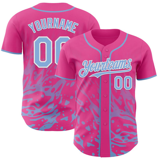 Custom Pink Light Blue-White Fluid Liquid Wave Splatter Authentic Baseball Jersey - Main View