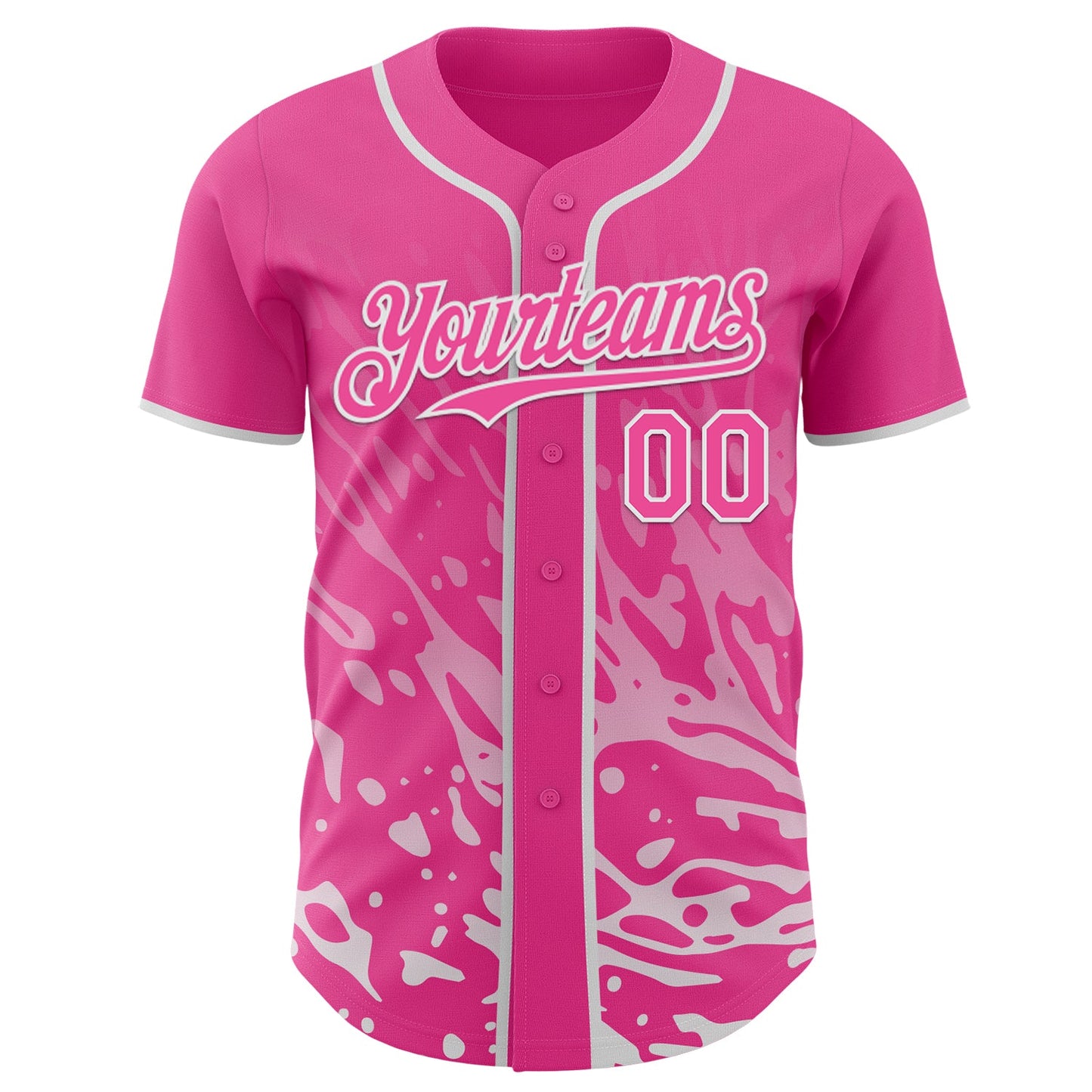 Custom Pink-White Fluid Liquid Wave Splatter Authentic Baseball Jersey view 2