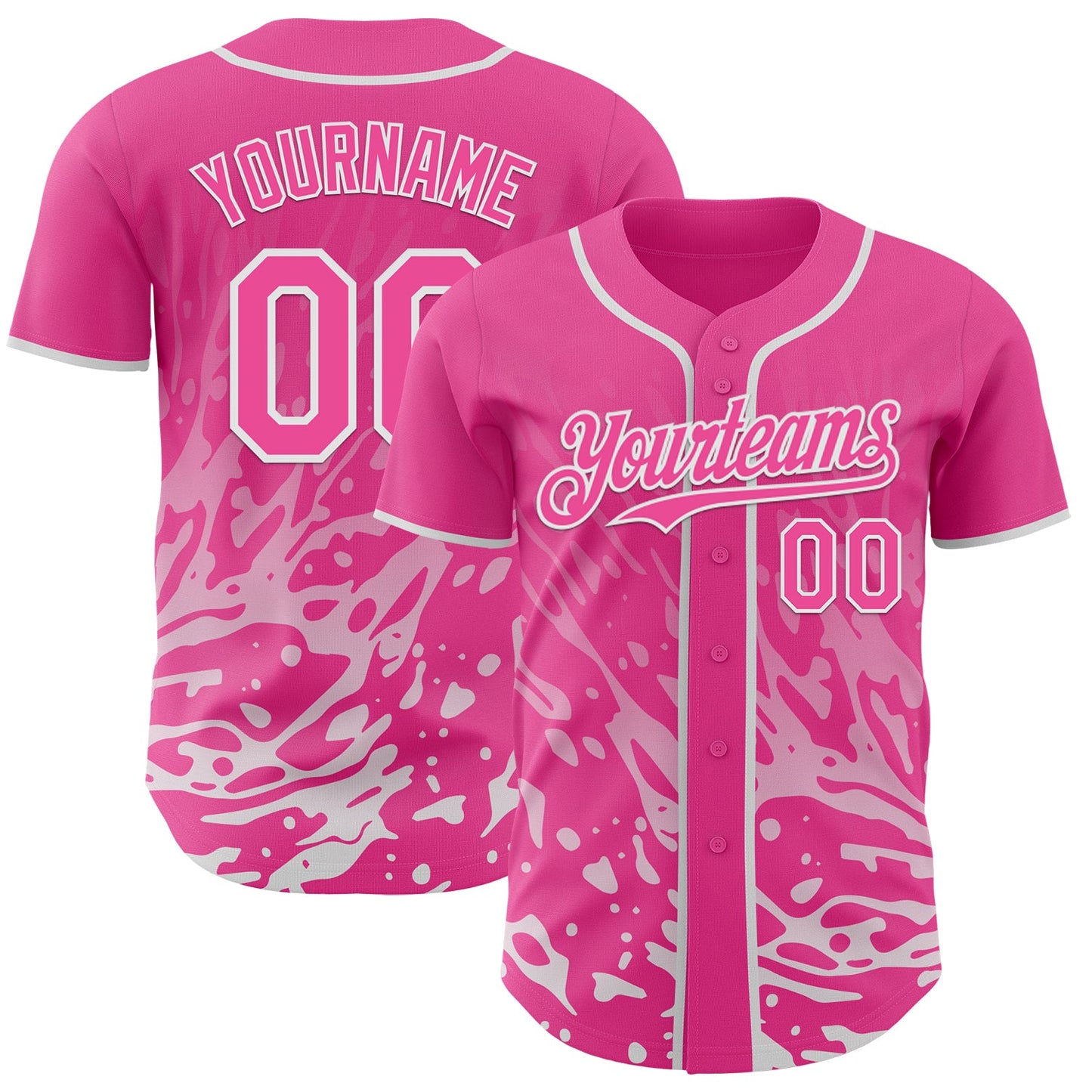 Custom Pink-White Fluid Liquid Wave Splatter Authentic Baseball Jersey - Main View