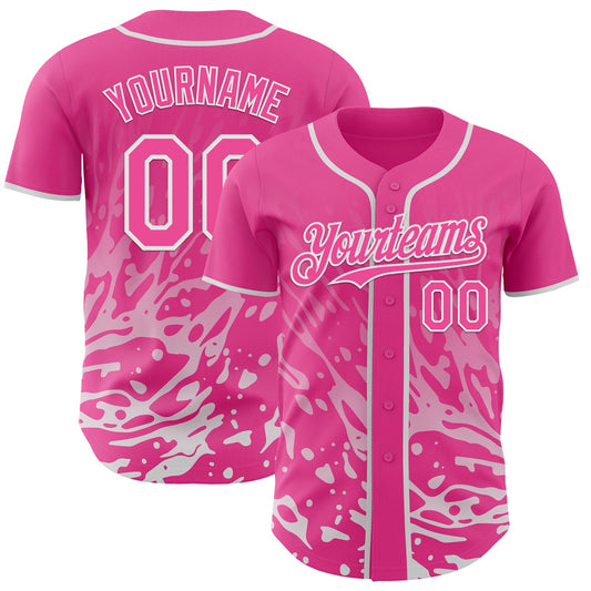 Custom Pink-White Fluid Liquid Wave Splatter Authentic Baseball Jersey - Main View
