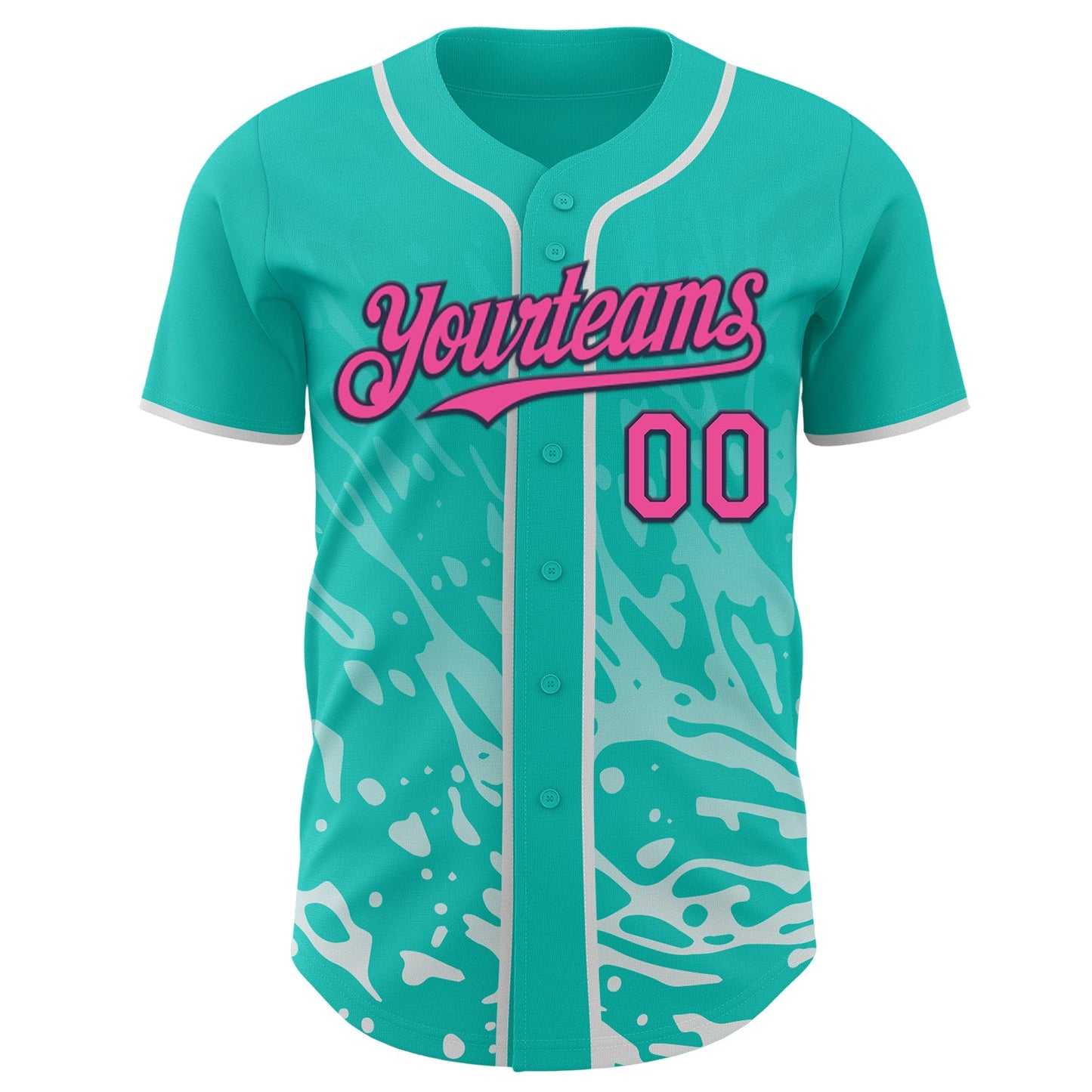 Custom Aqua Pink White-Navy Fluid Liquid Wave Splatter Authentic Baseball Jersey view 2