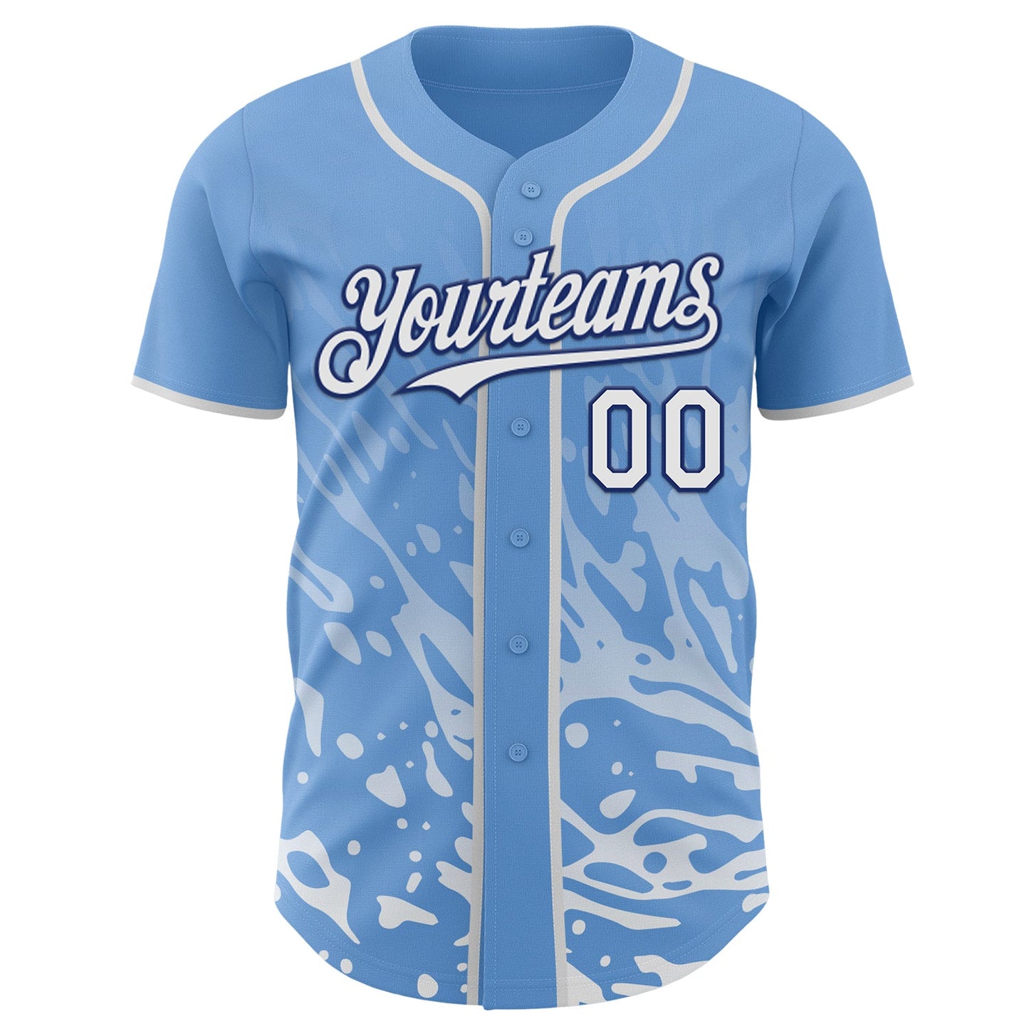 Custom Light Blue White-Royal Fluid Liquid Wave Splatter Authentic Baseball Jersey view 2