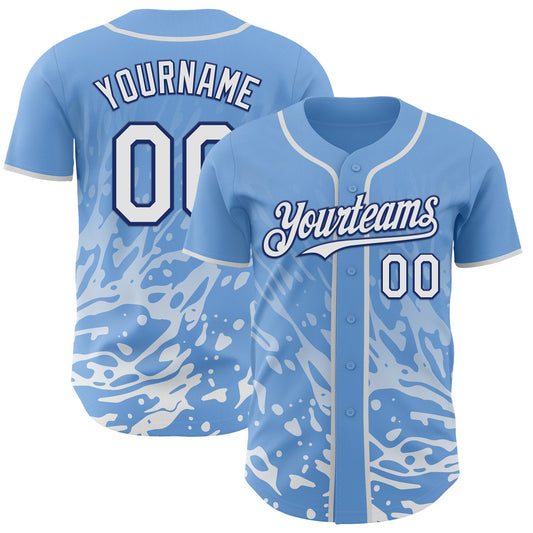 Custom Light Blue White-Royal Fluid Liquid Wave Splatter Authentic Baseball Jersey - Main View