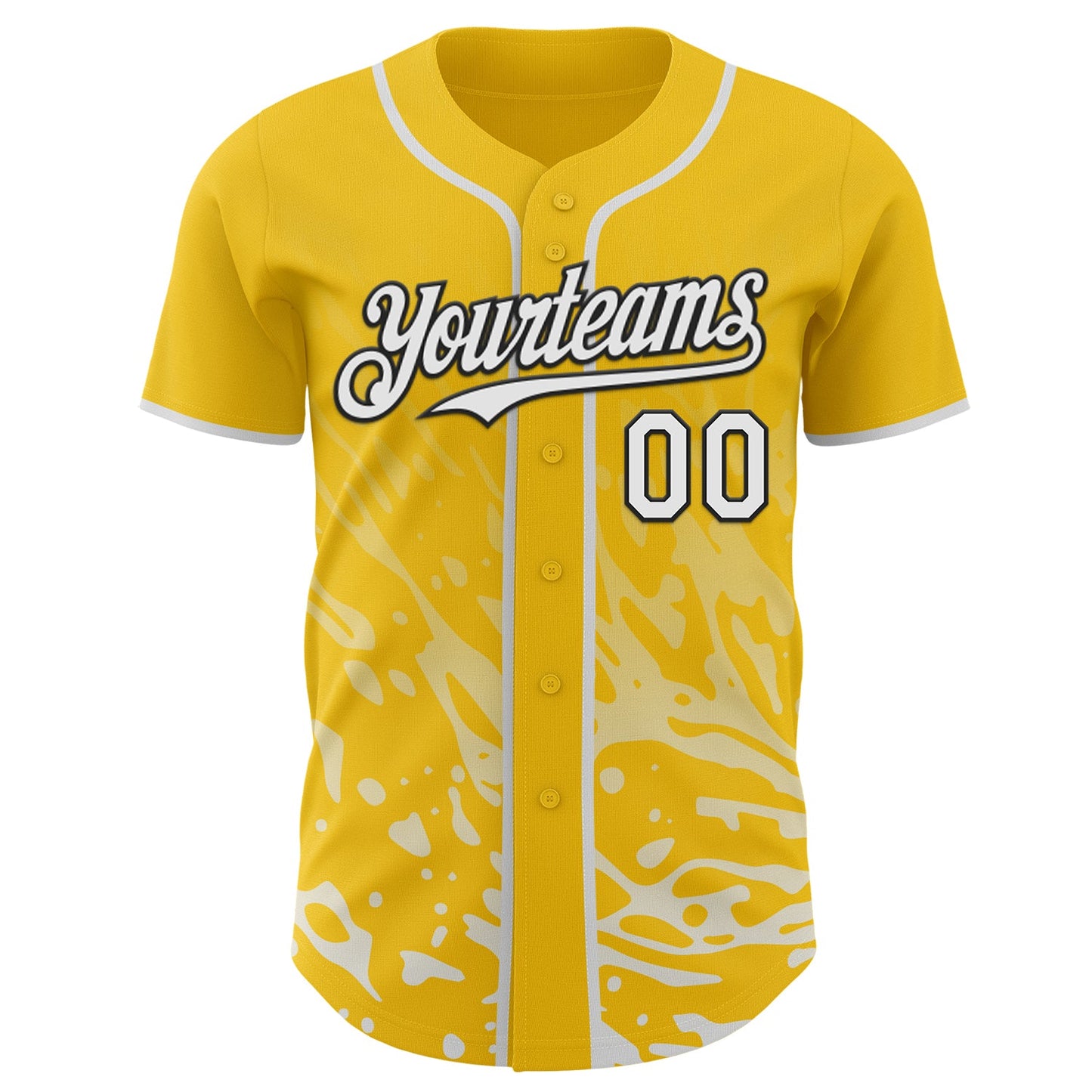 Custom Yellow White-Black Fluid Liquid Wave Splatter Authentic Baseball Jersey view 2