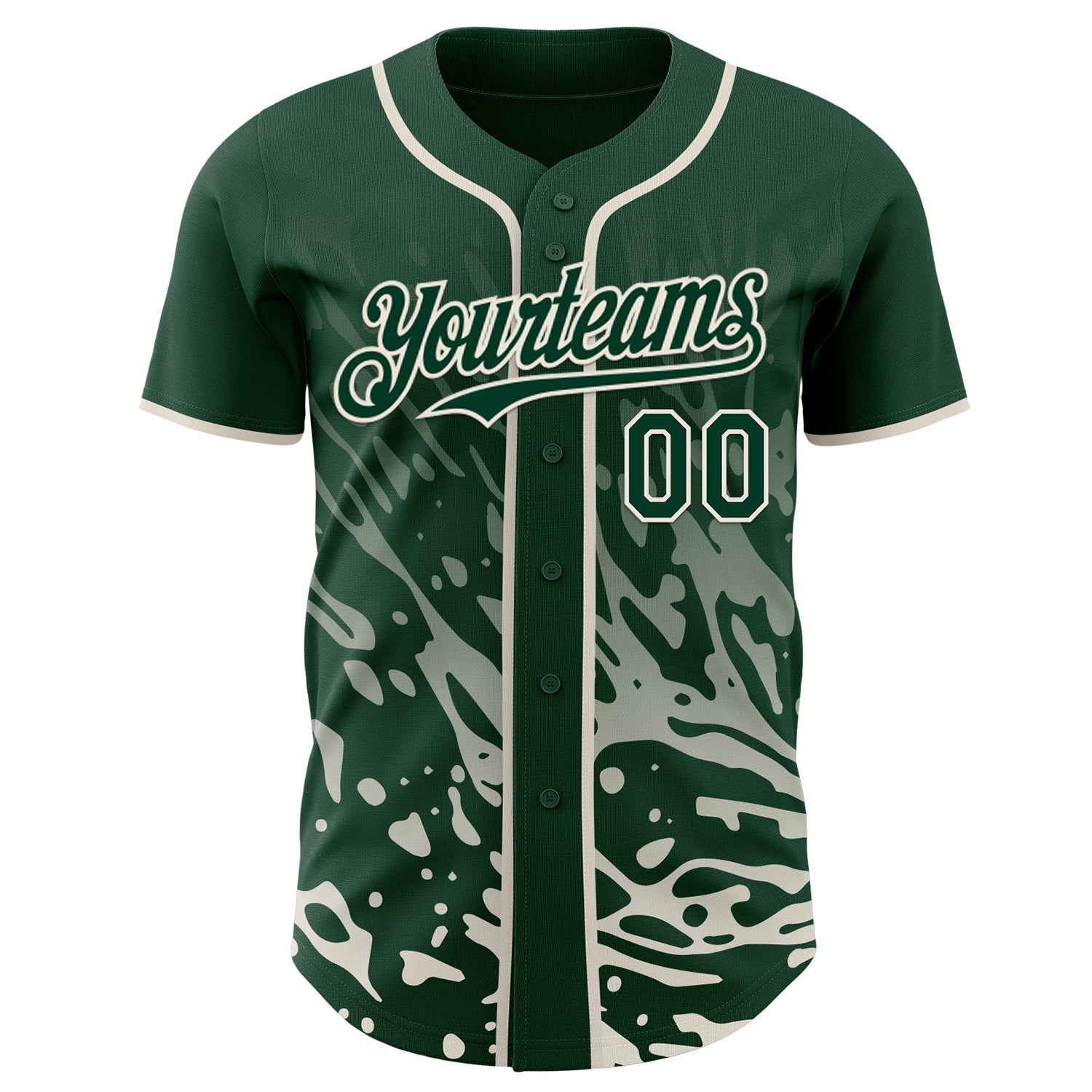 Custom Green-Cream Fluid Liquid Wave Splatter Authentic Baseball Jersey view 2