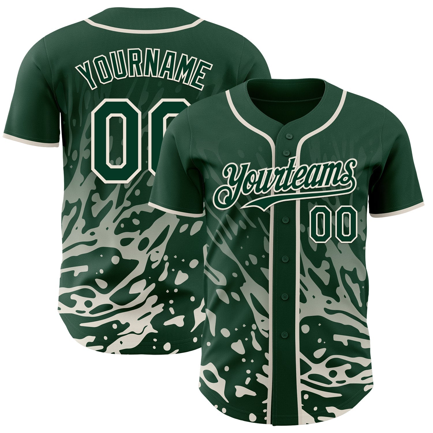 Custom Green-Cream Fluid Liquid Wave Splatter Authentic Baseball Jersey - Main View