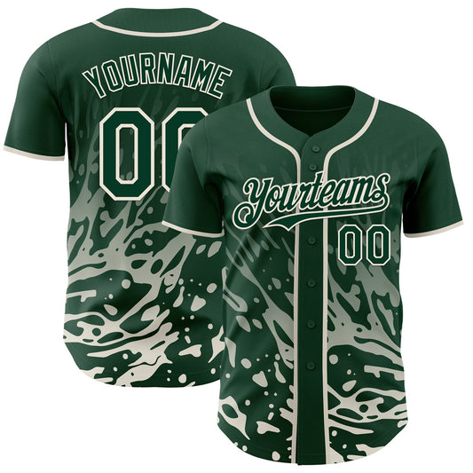 Custom Green-Cream Fluid Liquid Wave Splatter Authentic Baseball Jersey - Main View