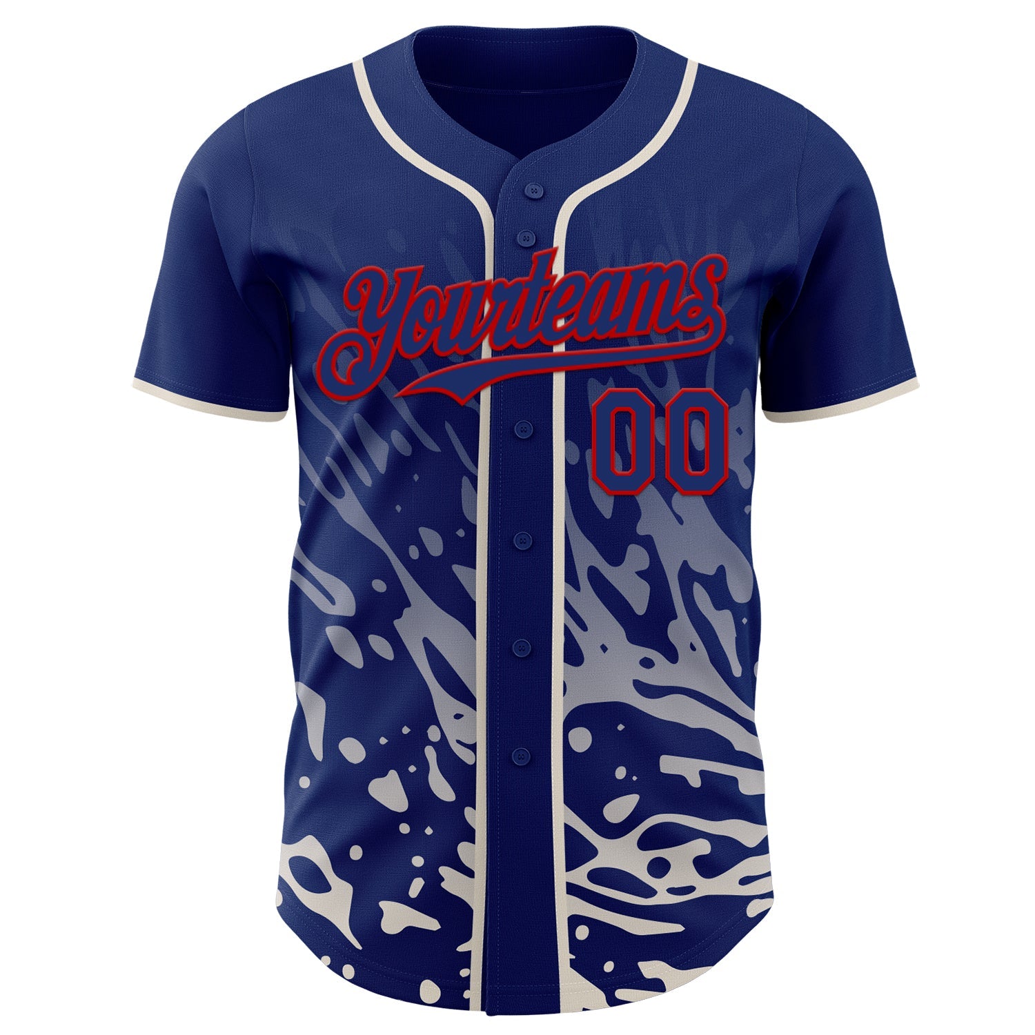 Custom Royal Cream-Red Fluid Liquid Wave Splatter Authentic Baseball Jersey view 2