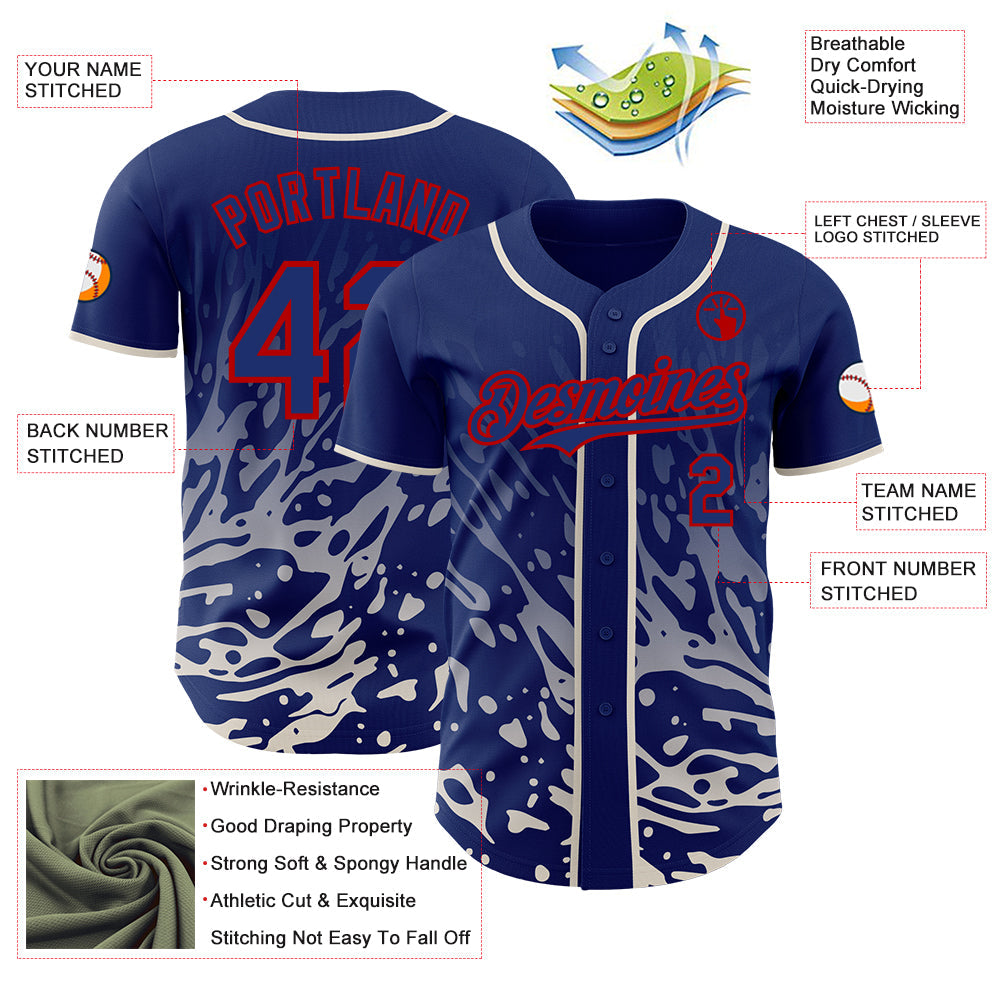 Custom Royal Cream-Red Fluid Liquid Wave Splatter Authentic Baseball Jersey view 3