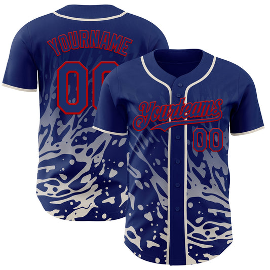 Custom Royal Cream-Red Fluid Liquid Wave Splatter Authentic Baseball Jersey - Main View