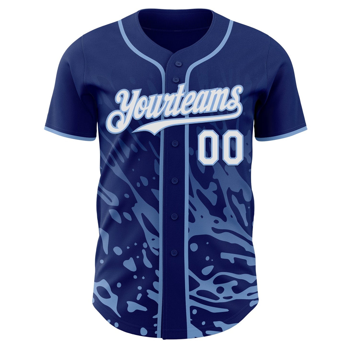 Custom Royal White-Light Blue Fluid Liquid Wave Splatter Authentic Baseball Jersey view 2