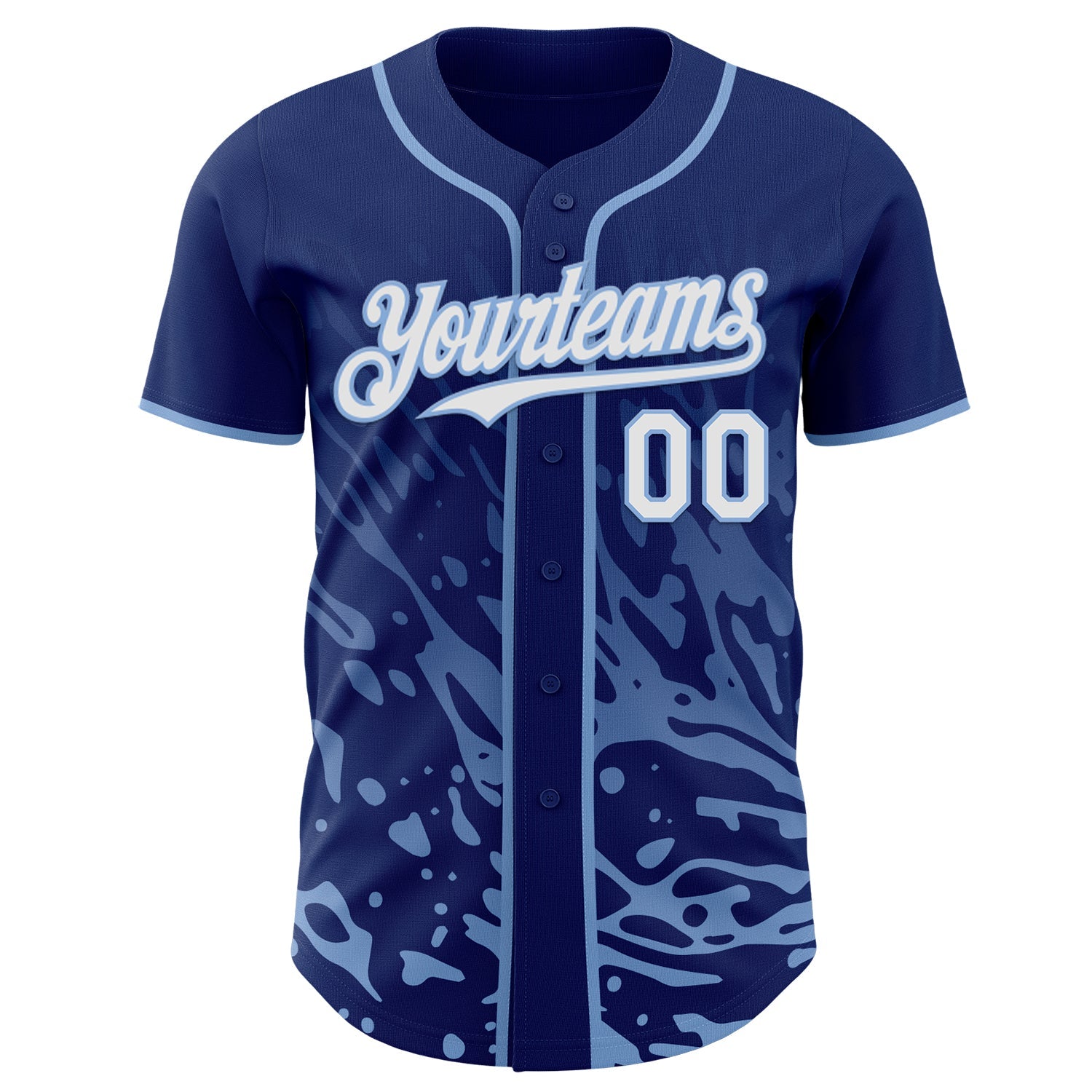 Custom Royal White-Light Blue Fluid Liquid Wave Splatter Authentic Baseball Jersey view 2