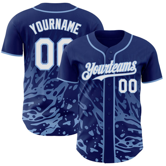 Custom Royal White-Light Blue Fluid Liquid Wave Splatter Authentic Baseball Jersey - Main View