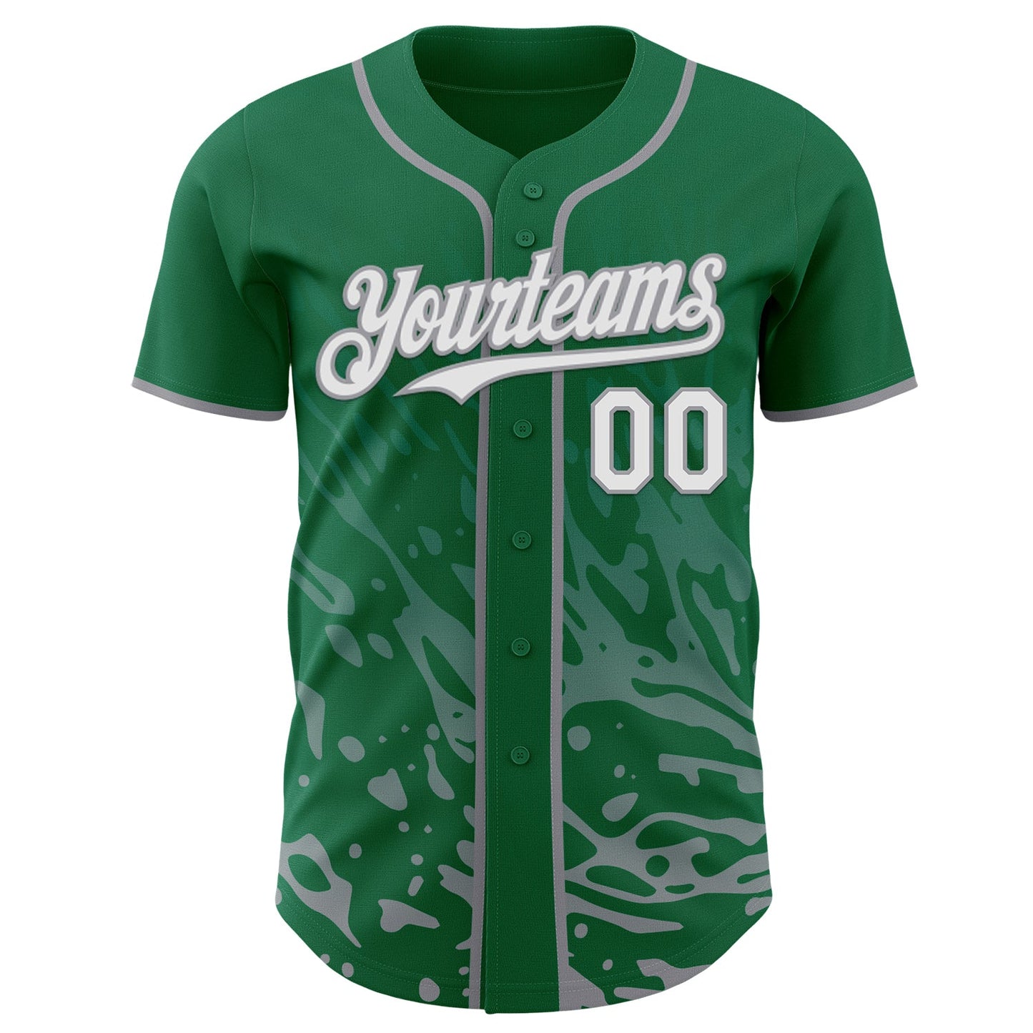 Custom Kelly Green White-Gray Fluid Liquid Wave Splatter Authentic Baseball Jersey view 2