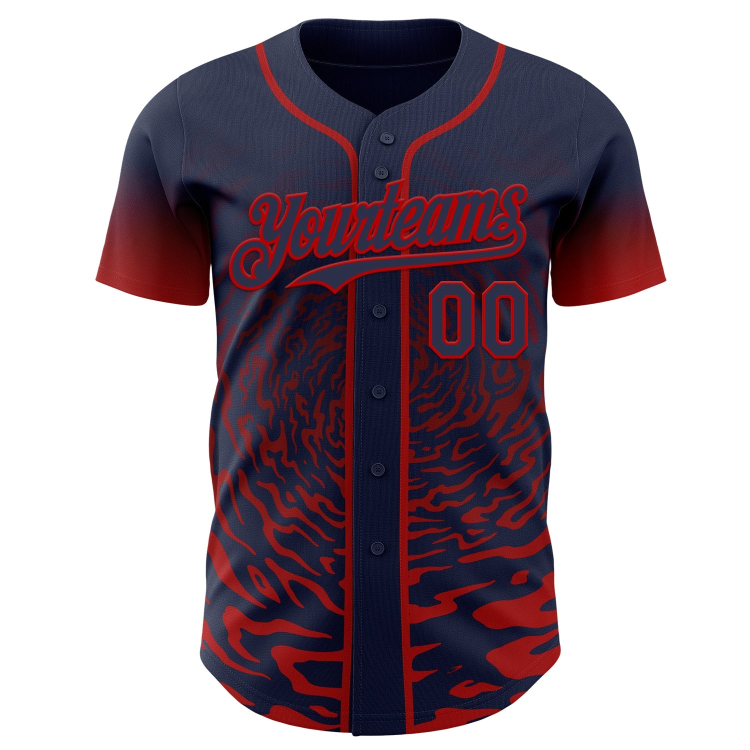 Custom Navy-Red Fluid Wave Splatter Gradient Authentic Baseball Jersey view 2