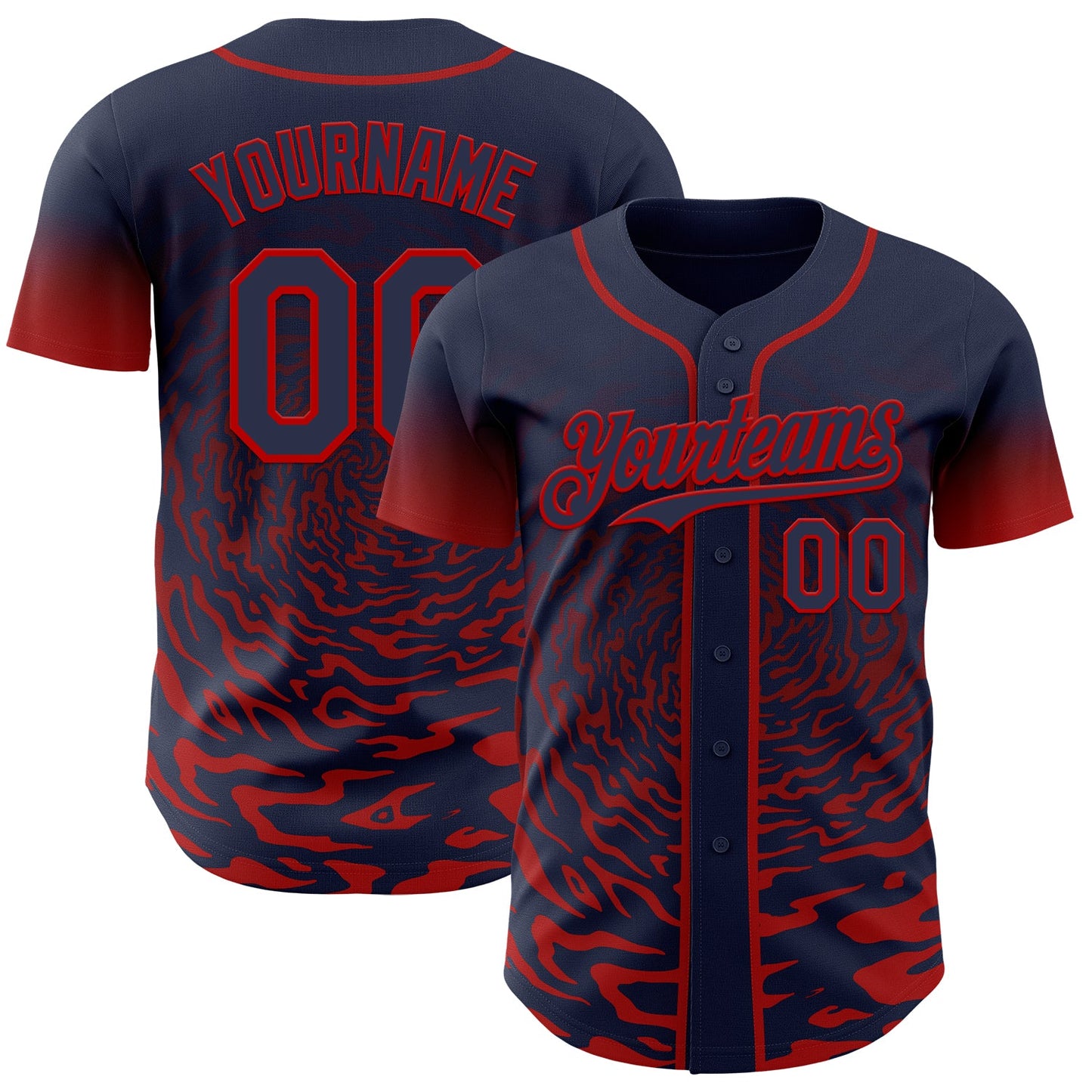 Custom Navy-Red Fluid Wave Splatter Gradient Authentic Baseball Jersey - Main View
