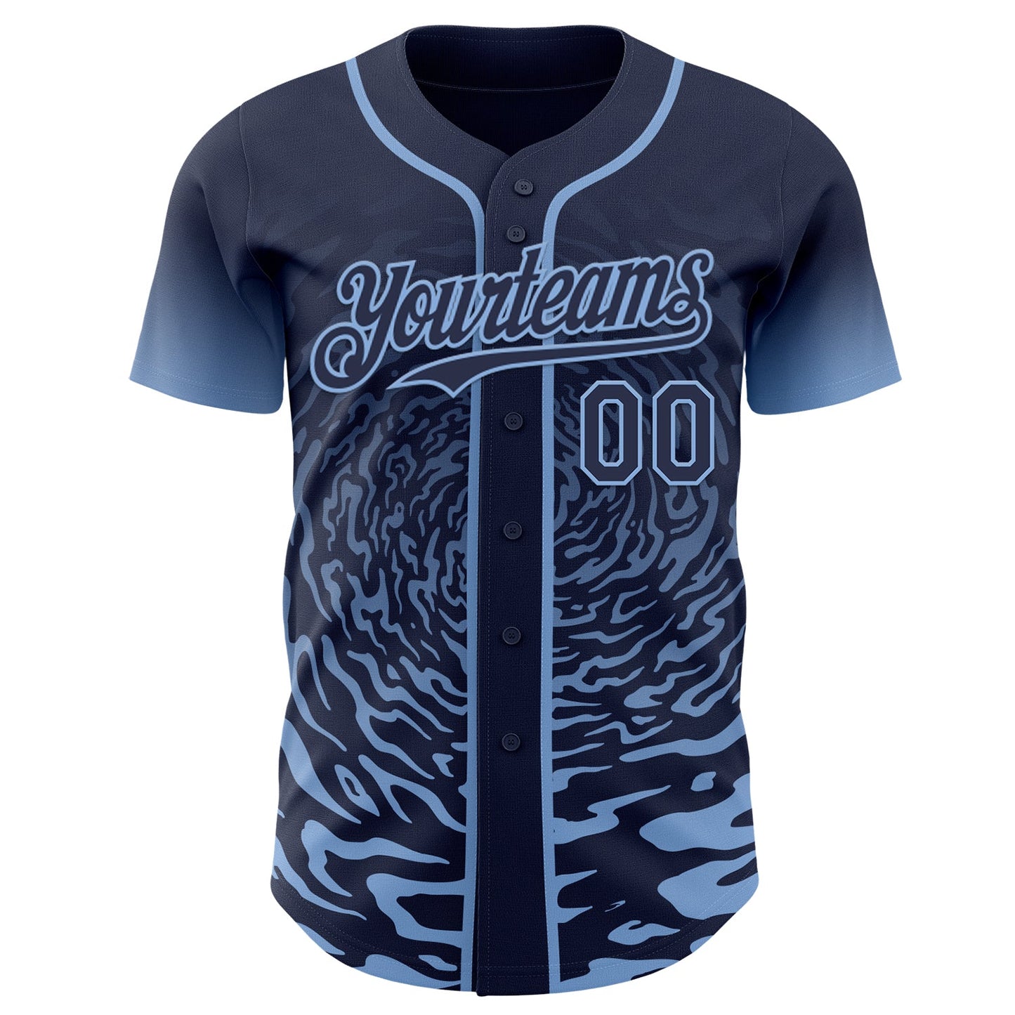 Custom Navy-Light Blue Fluid Wave Splatter Gradient Authentic Baseball Jersey view 2