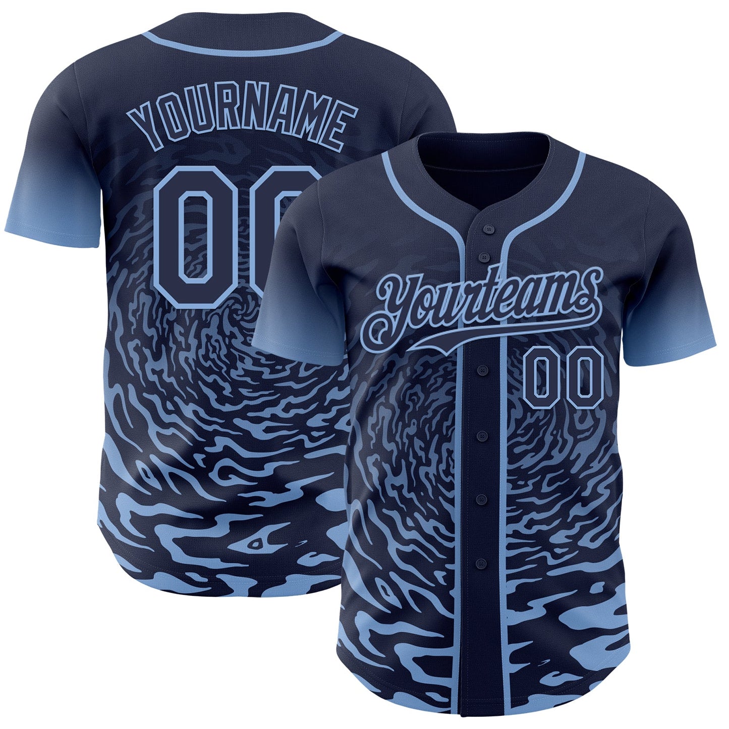 Custom Navy-Light Blue Fluid Wave Splatter Gradient Authentic Baseball Jersey - Main View