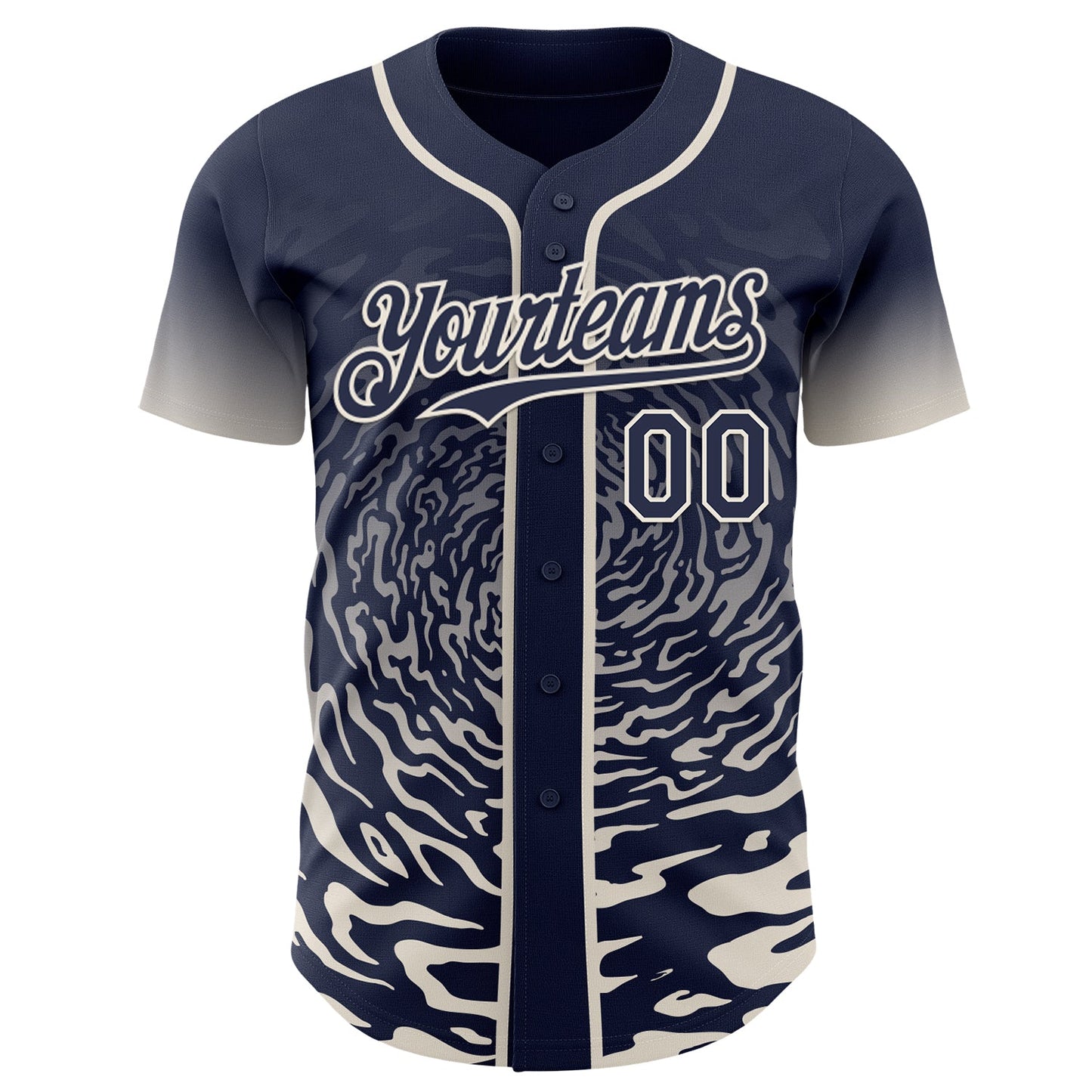 Custom Navy-Cream Fluid Wave Splatter Gradient Authentic Baseball Jersey view 2