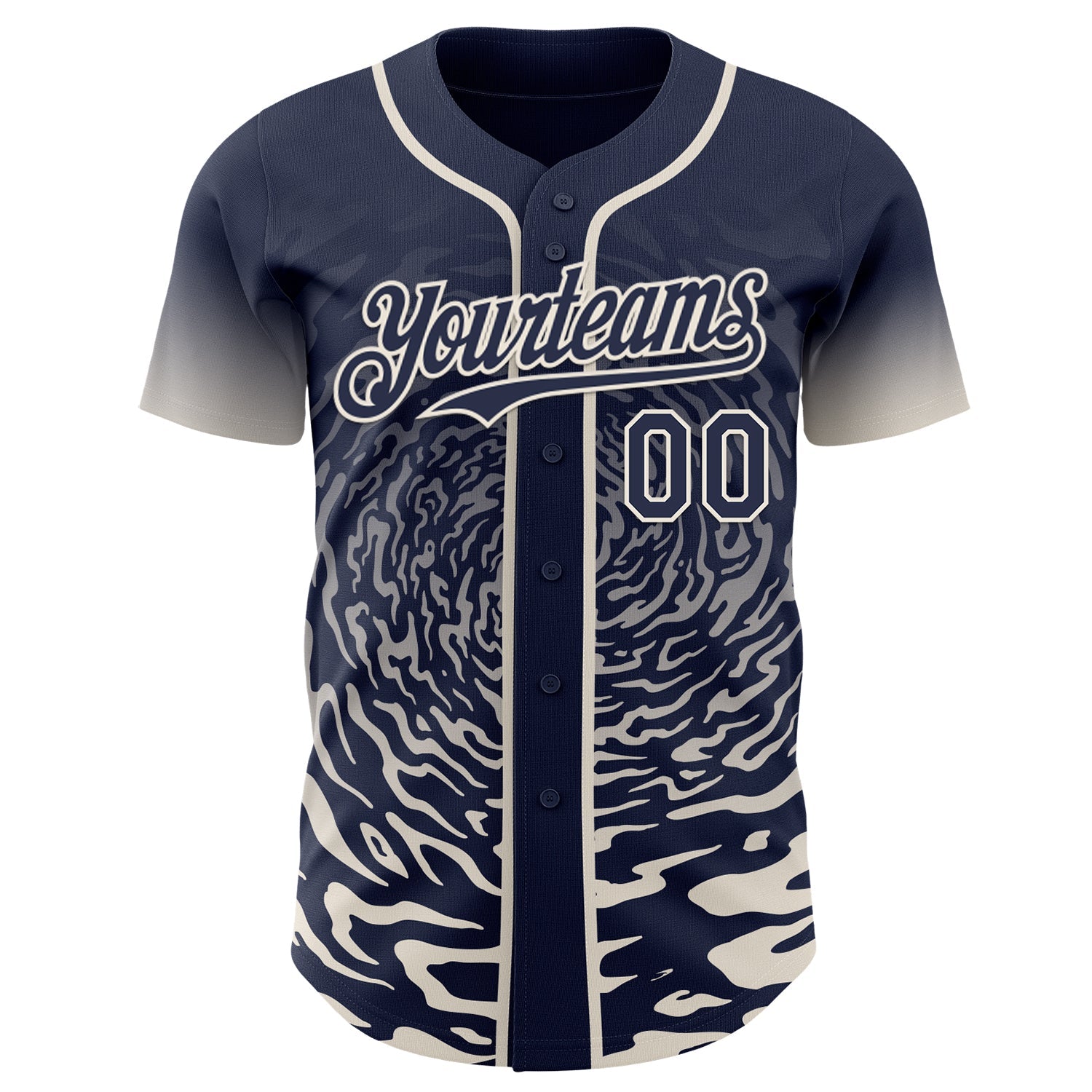 Custom Navy-Cream Fluid Wave Splatter Gradient Authentic Baseball Jersey view 2