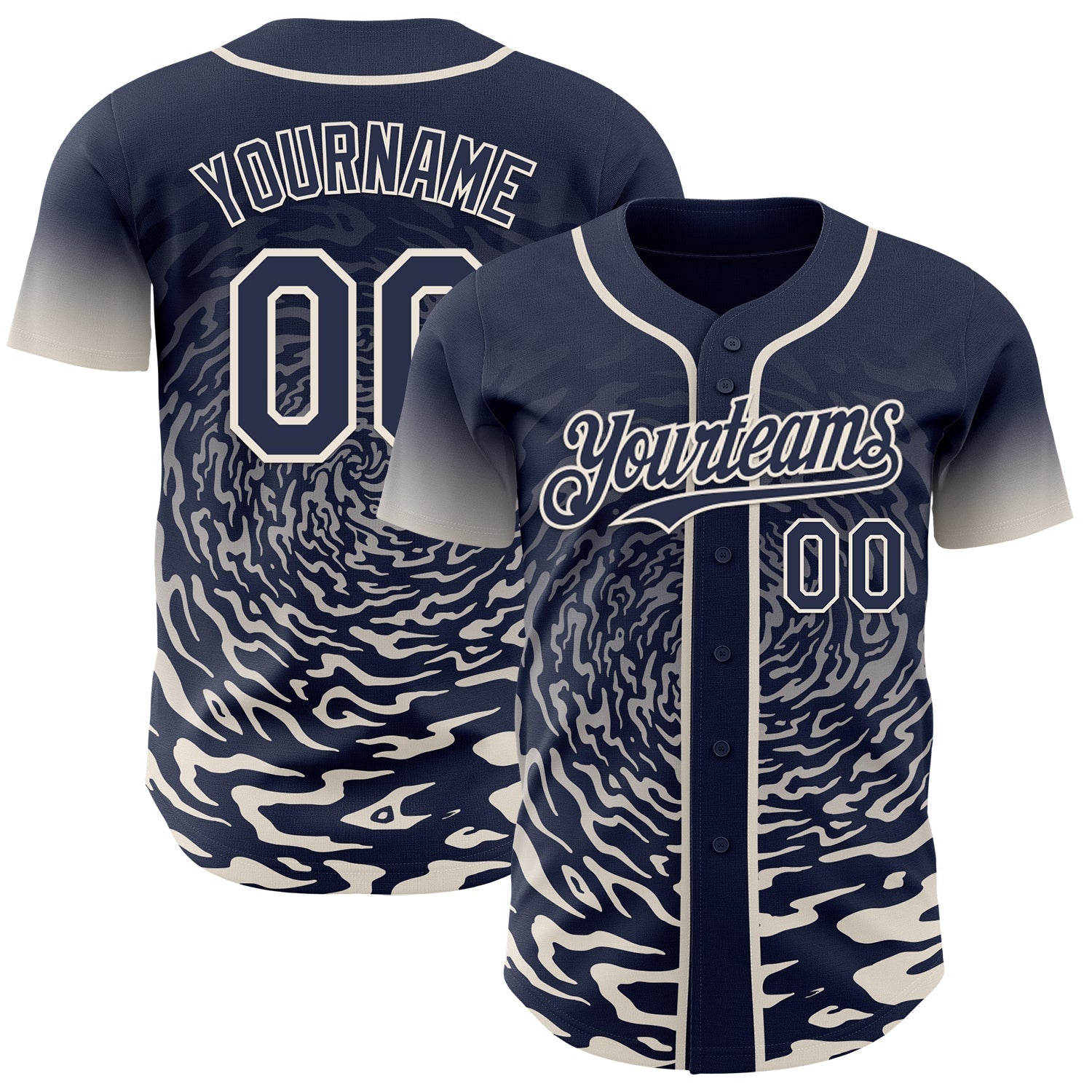Custom Navy-Cream Fluid Wave Splatter Gradient Authentic Baseball Jersey - Main View