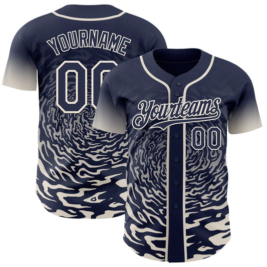 Custom Navy-Cream Fluid Wave Splatter Gradient Authentic Baseball Jersey - Main View