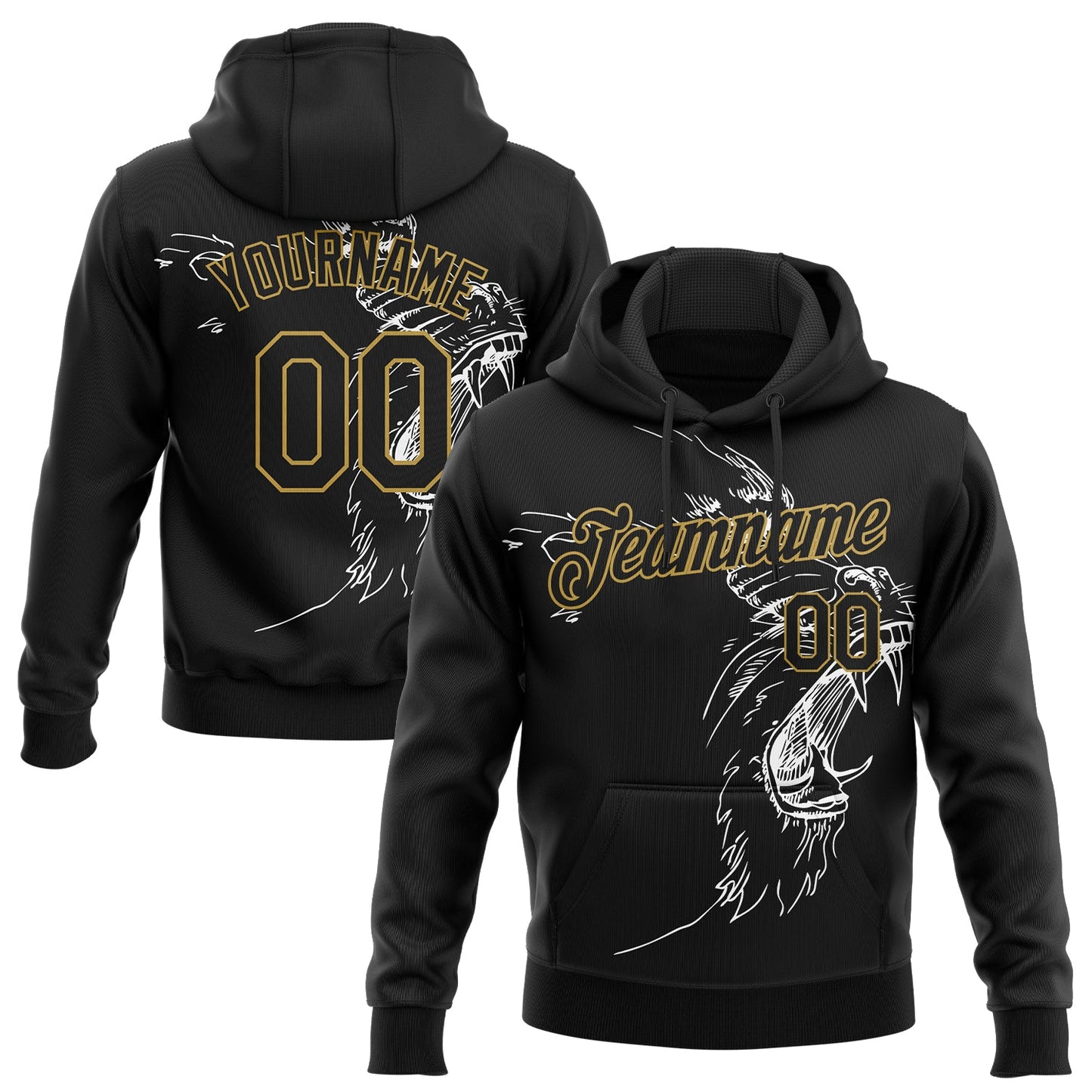 Custom Stitched Black-Old Gold 3D Pattern Design Gorilla Sports Pullover Sweatshirt Hoodie - Main View