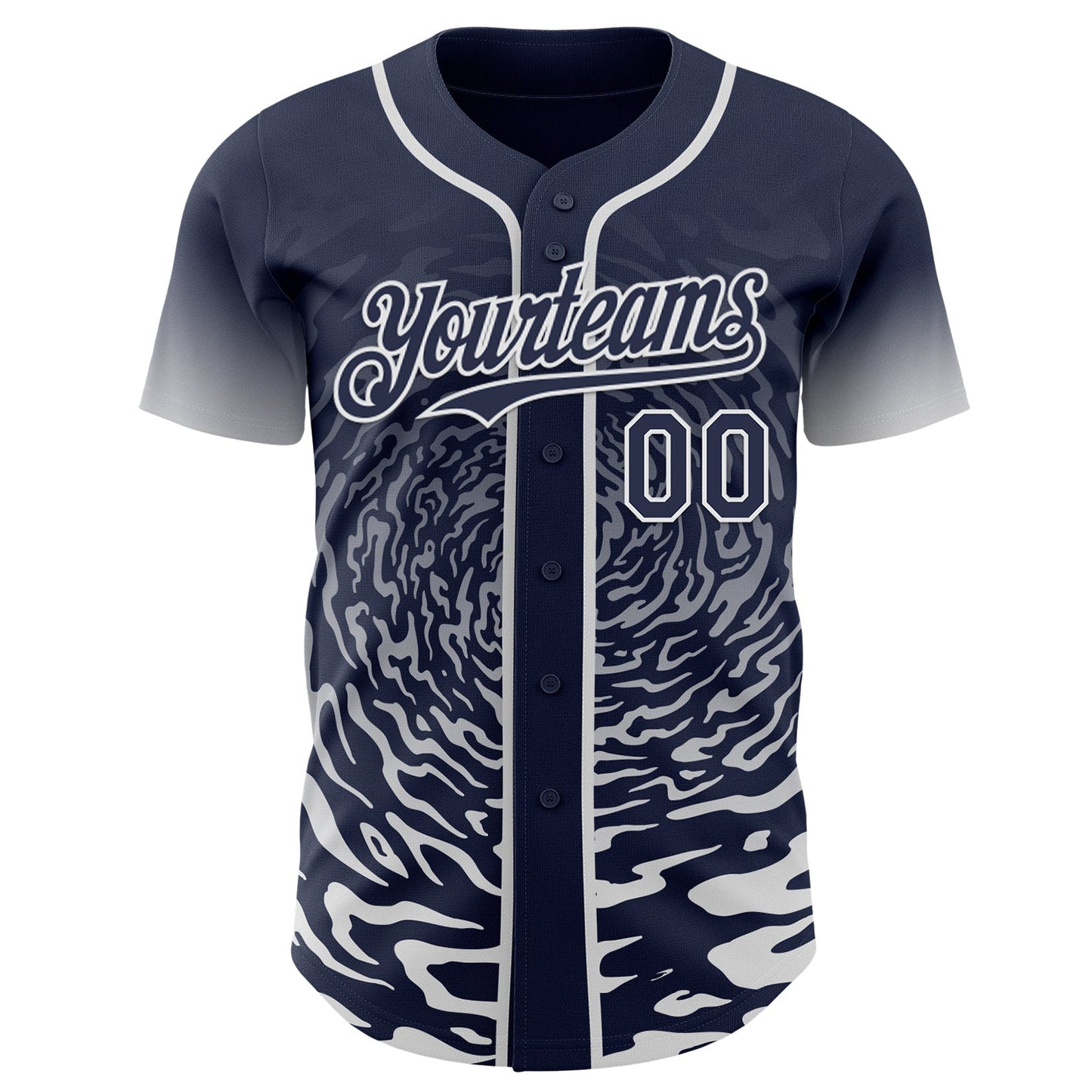 Custom Navy-White Fluid Wave Splatter Gradient Authentic Baseball Jersey view 2
