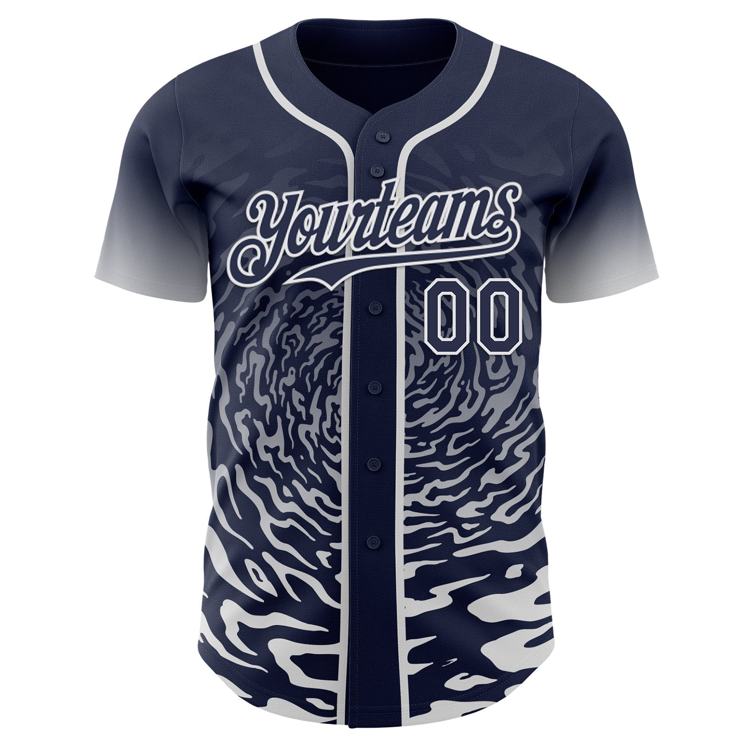 Custom Navy-White Fluid Wave Splatter Gradient Authentic Baseball Jersey view 2