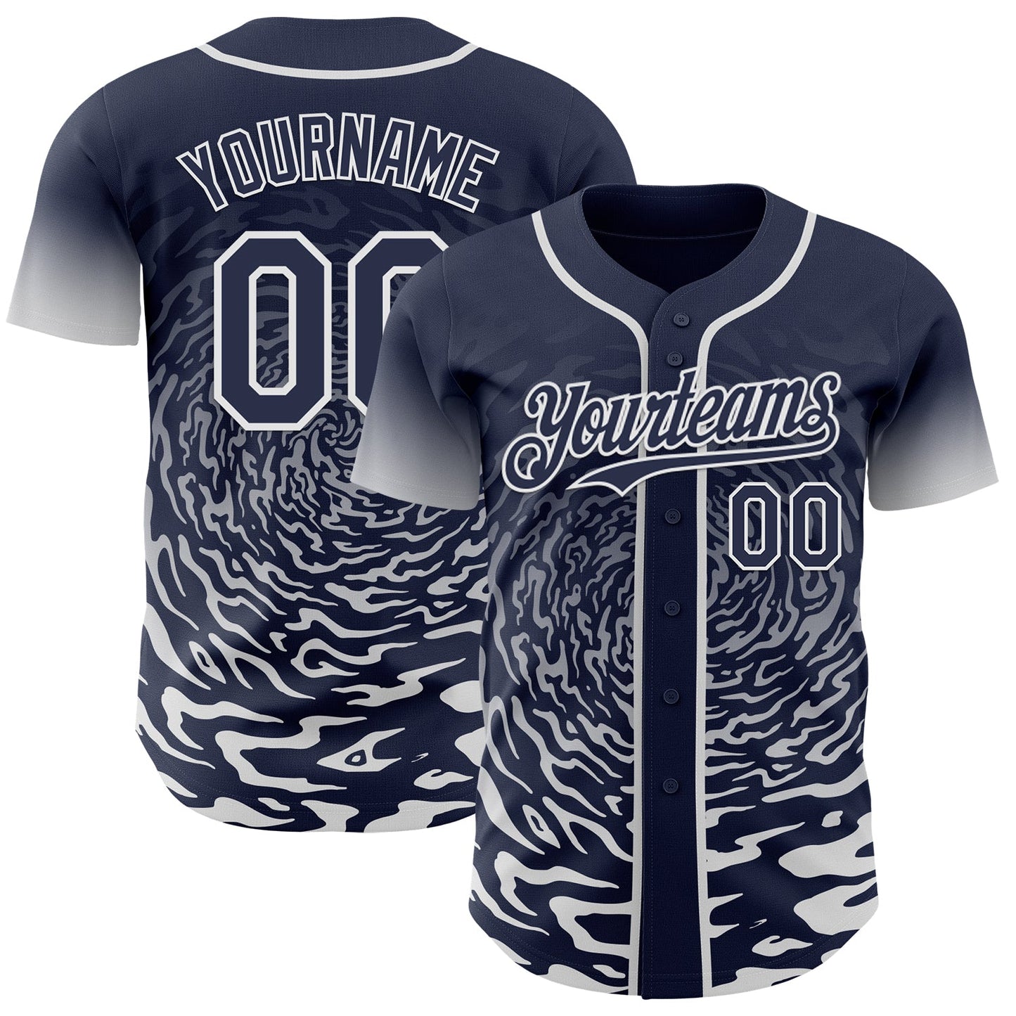 Custom Navy-White Fluid Wave Splatter Gradient Authentic Baseball Jersey - Main View