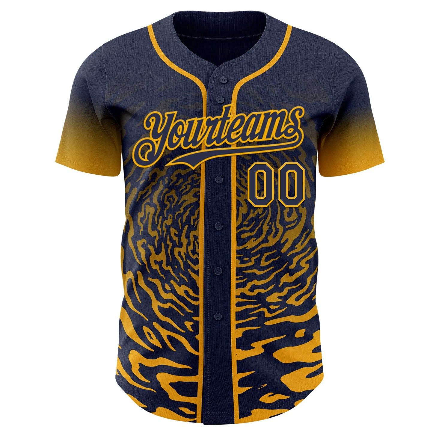 Custom Navy-Gold Fluid Wave Splatter Gradient Authentic Baseball Jersey view 2