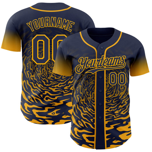 Custom Navy-Gold Fluid Wave Splatter Gradient Authentic Baseball Jersey - Main View