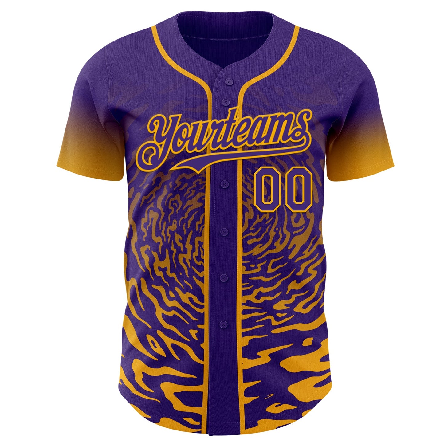 Custom Purple-Gold Fluid Wave Splatter Gradient Authentic Baseball Jersey view 2