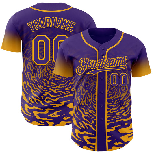 Custom Purple-Gold Fluid Wave Splatter Gradient Authentic Baseball Jersey - Main View