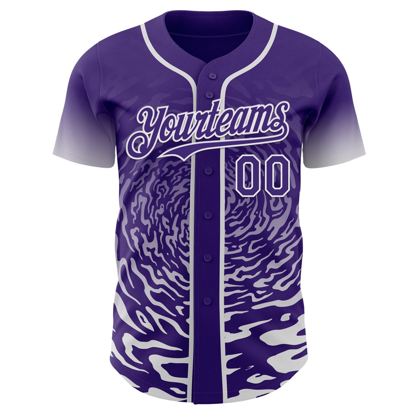 Custom Purple-White Fluid Wave Splatter Gradient Authentic Baseball Jersey view 2