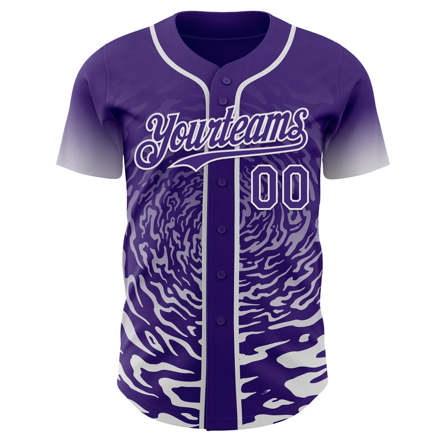 Custom Purple-White Fluid Wave Splatter Gradient Authentic Baseball Jersey view 2