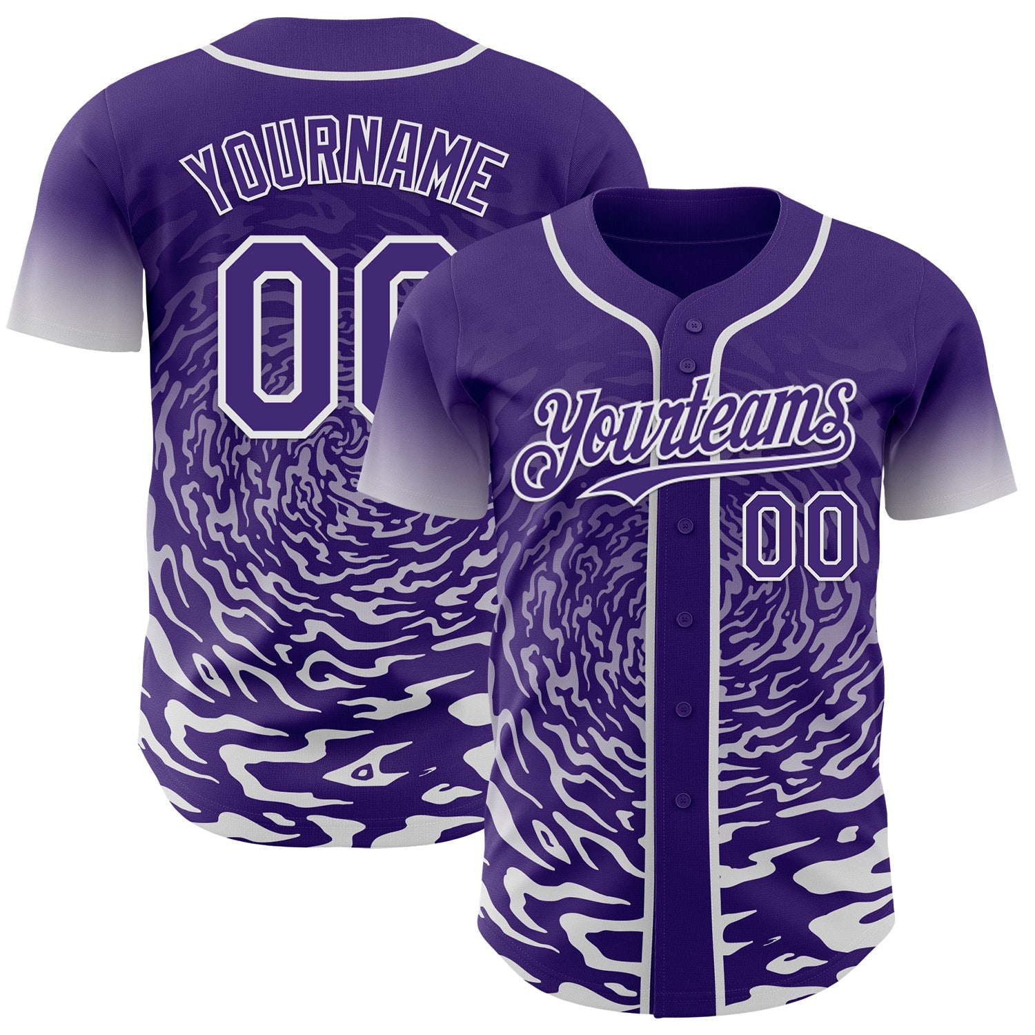 Custom Purple-White Fluid Wave Splatter Gradient Authentic Baseball Jersey - Main View